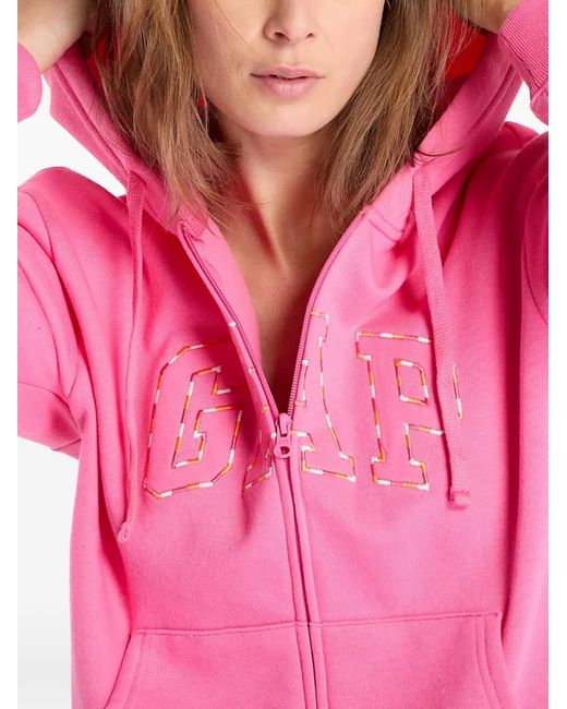 Gap Pink Logo-Embroidered Zip-Up Hoodie