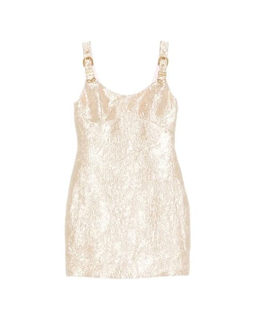 Versace White Crushed Buckle-Detail Mini Dress