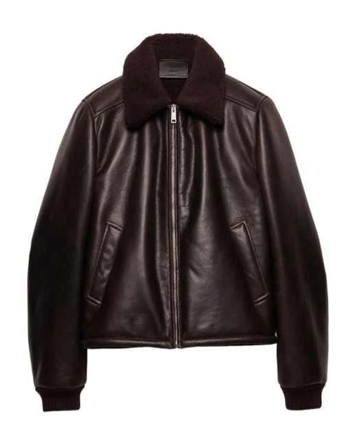 Prada Lederjacke Mit Shearling-Kragen in Black für Herren