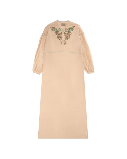 Fortela Natural Allegra Embroidered Silk Dress