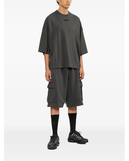 Essentials Black Logo-Patch T-Shirt for men