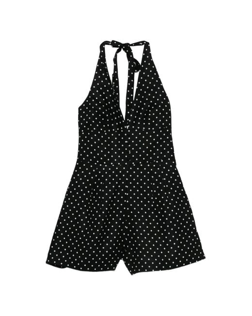 Faithfull The Brand Black Sofia Polka-Dot Playsuit