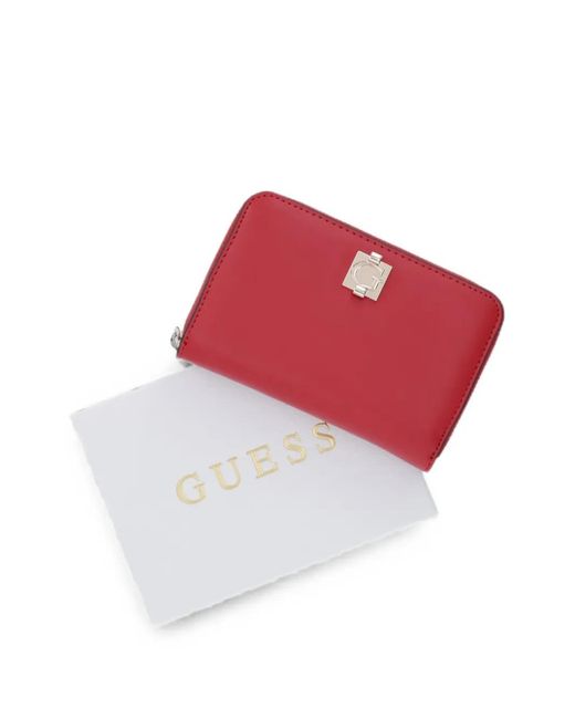 Guess Red Logo-Plaque Zip-Around Wallet