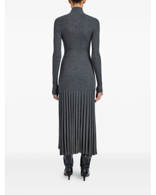 Proenza Schouler Black Ribbed Pleated Midi Day Dress