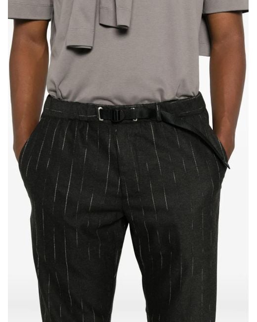 White Sand Black Greg Pinstripe-Pattern Drawstring Trousers for men