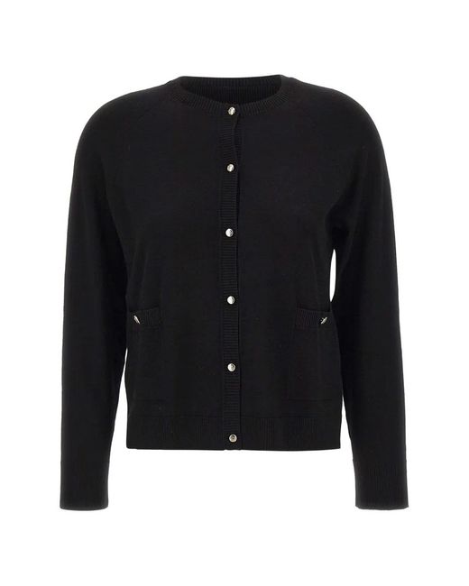 Elena Miro Black Button-Fastening Ribbed-Trim Cardigan