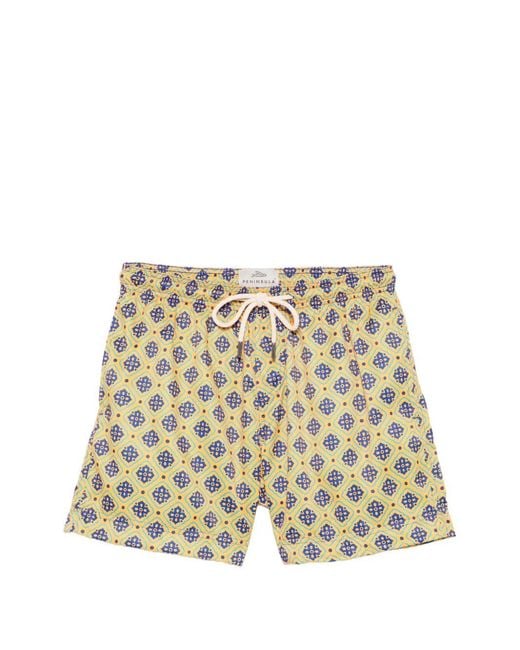 Peninsula White Pantelleria Geometric-Print Drawstring Swim Shorts for men