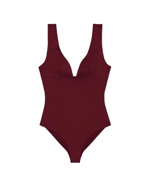 Mc2 Saint Barth Red Calliope Plunge Swimsuit