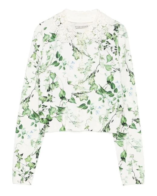 Alice + Olivia White Carson Lace-Collar Cardigan