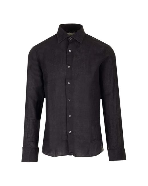 Al Duca D'aosta Blue Long-Sleeve Button-Down Linen Shirt for men