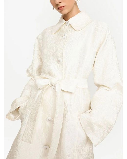 Dolce & Gabbana White Silk-Blend Jacquard Coat