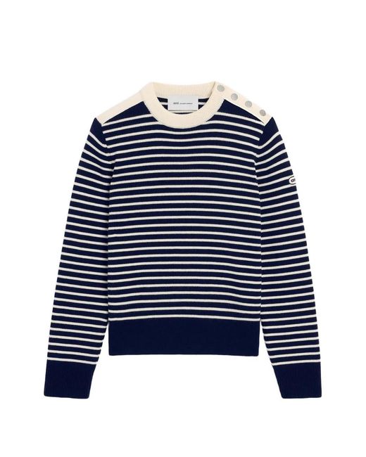 AMI Blue Sailor Striped Wool Crewneck Sweater