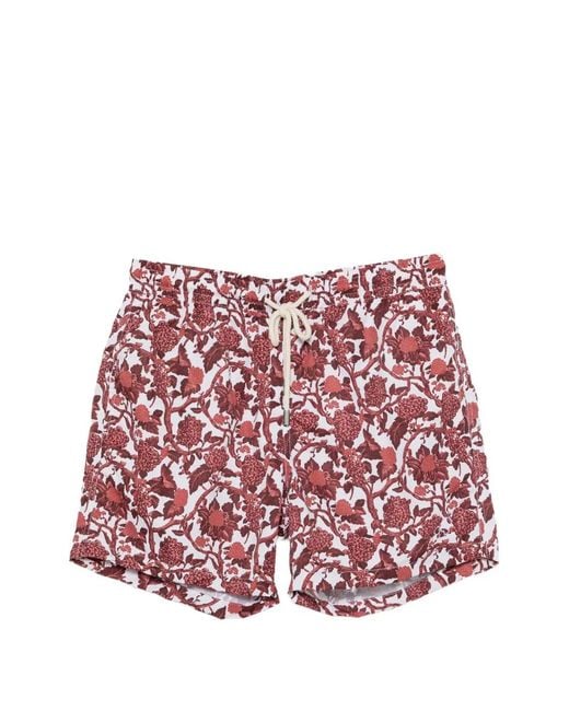 ARRELS Barcelona Red Floral-Print Drawstring Swim Shorts for men