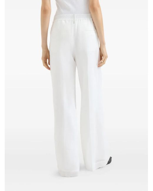 Brunello Cucinelli White Organza Monili-Detail Trousers