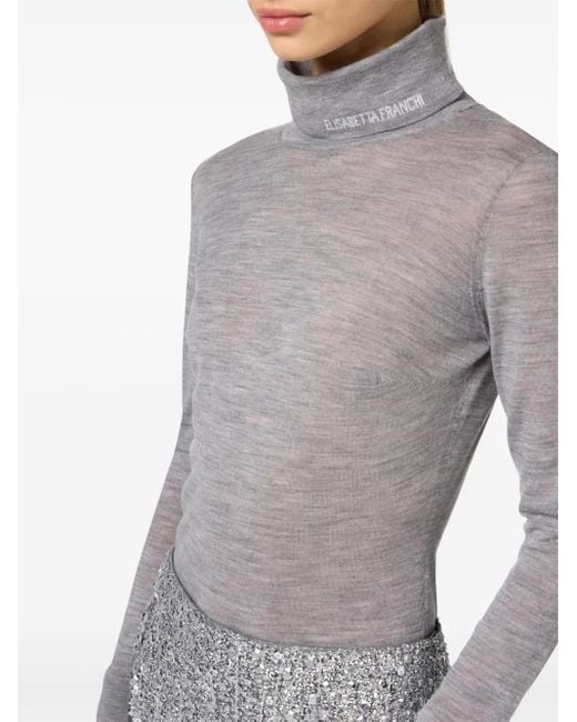 Elisabetta Franchi Gray Roll Neck Semi-Sheer Jumper