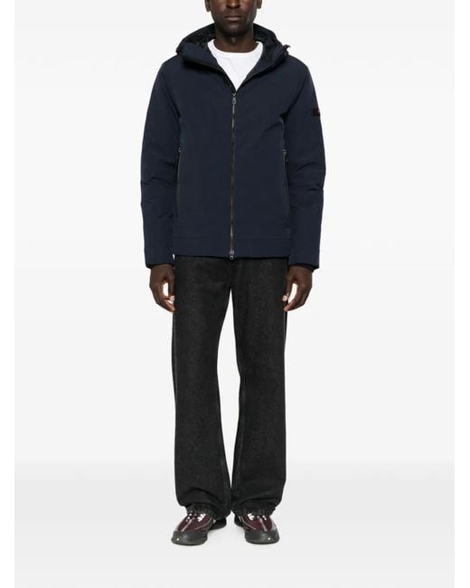 Peuterey Blue Hooded Logo-Patch Jacket for men
