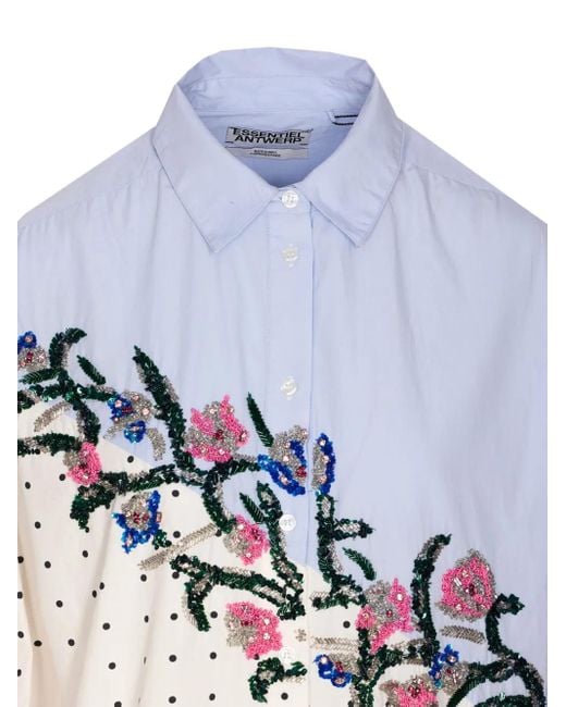 Essentiel Antwerp Blue Polka-Dot Embellished Shirt
