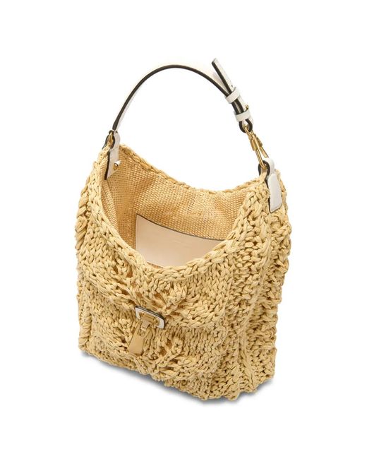 Ermanno Scervino Metallic Natural Raffia Shoulder Bag