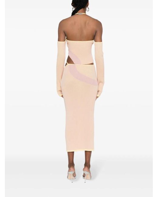 Gcds Natural Comma Logo-Plaque Ribbed Skirt