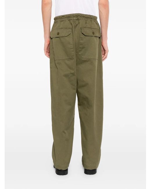Officine Generale Green Drawstring-Waistband Patch-Pocket Trousers for men