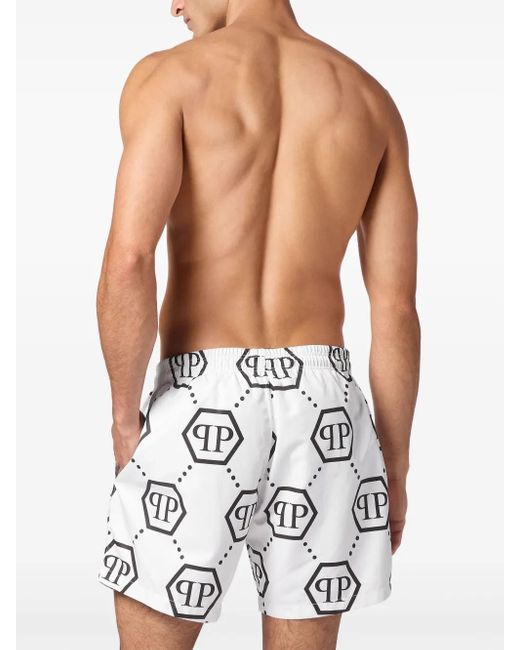 Philipp Plein Zwembroek Met Monogram-Print in het White voor heren