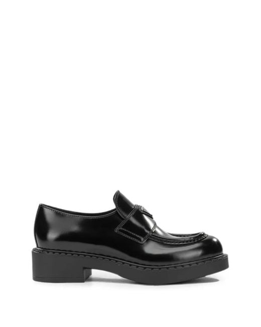 Prada Black Logo-Plaque Loafers