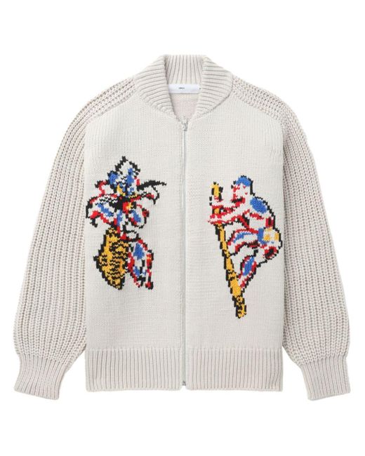 Toga White Intarsia-knit Zip-up Cardigan for men