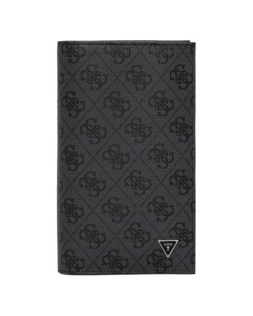 Guess Black Monogram-Pattern Logo-Plaque Leather Passport Holder for men