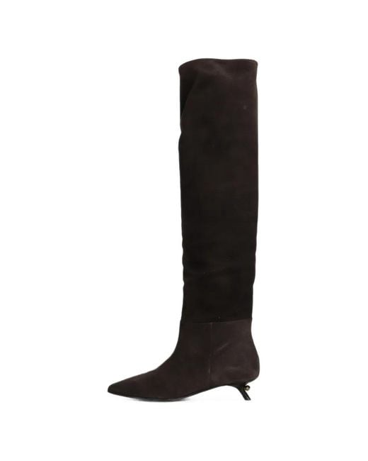 ALEVI Black Pointed-Toe Over-The-Knee Boots