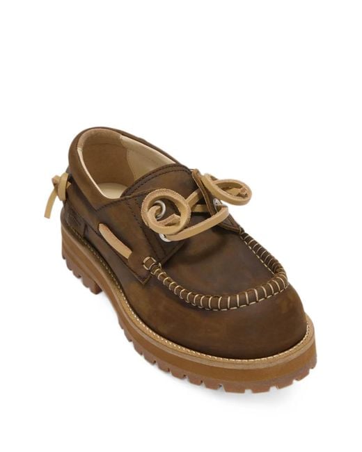 Moschino Brown Whipstitch-Trim Lace-Up Loafers