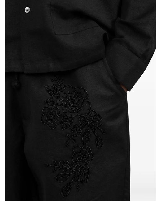 BAZISZT Black Floral-Embroidered Trousers for men