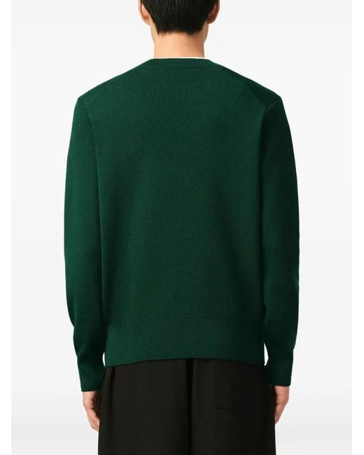 AMI Green Crewneck Wool Sweater With Ami De Coeur for men