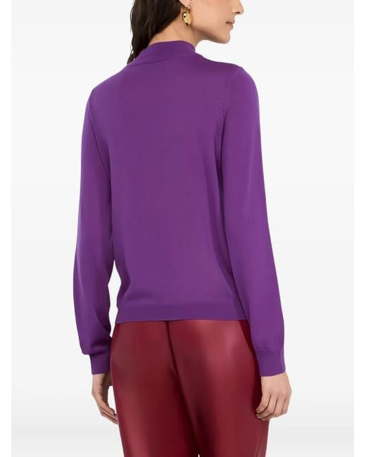 Liu Jo Purple Gathered Beaded Wool Sweater