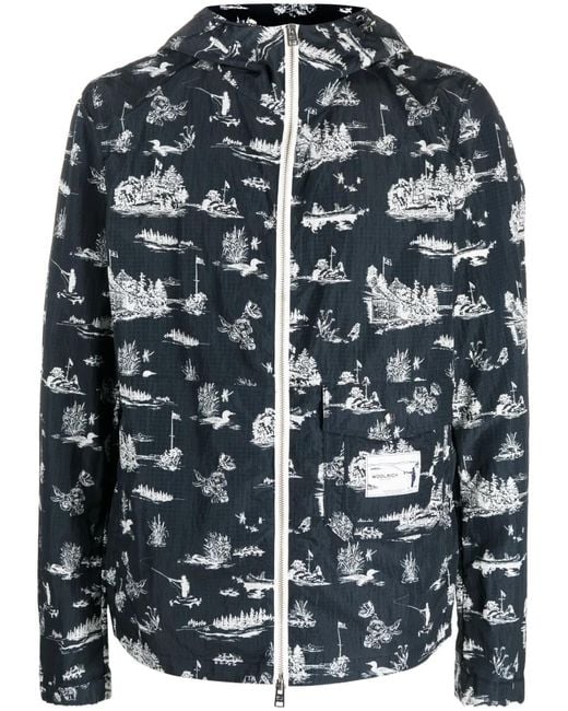 Woolrich Blue Graphic Print Ripstop Windbreaker for men