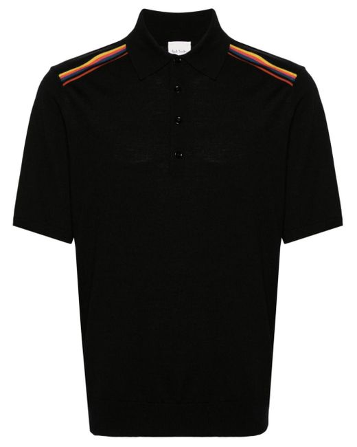 Paul Smith Black Stripe-detail Fine-knit Polo Shirt for men