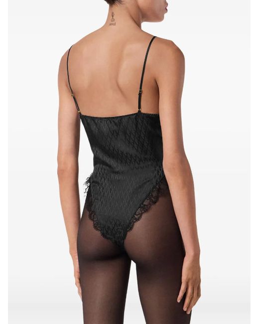 Versace Black Lace-Trimmed Bodysuit
