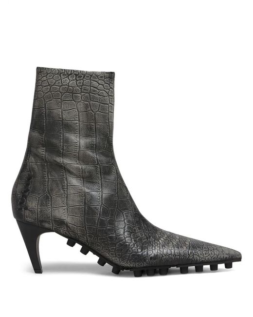 Marni Black Crocodile-Effect Leather Ankle Boots
