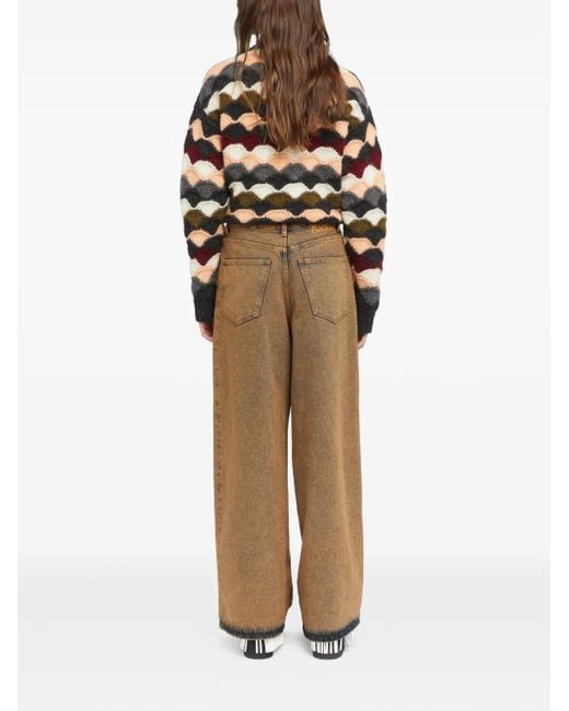 Alanui Natural Desert Rose Pleat-Detailed Acid-Wash Jeans