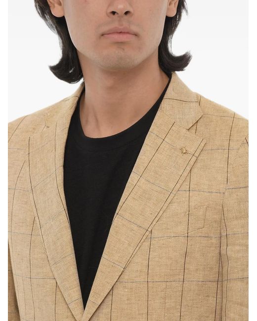 Corneliani Natural Windowpane-Pattern Linen Blazer for men
