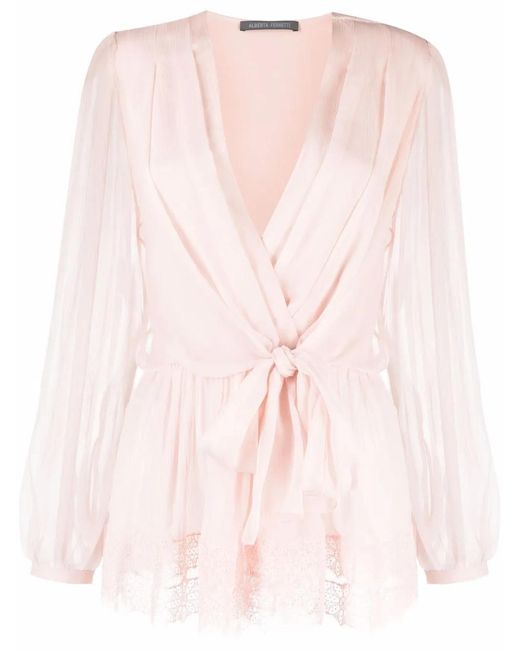 Alberta Ferretti Pink Wrap-Style Blouse