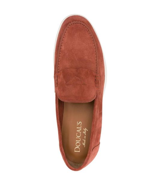 Doucal's Red Suede Penny Loafers for men