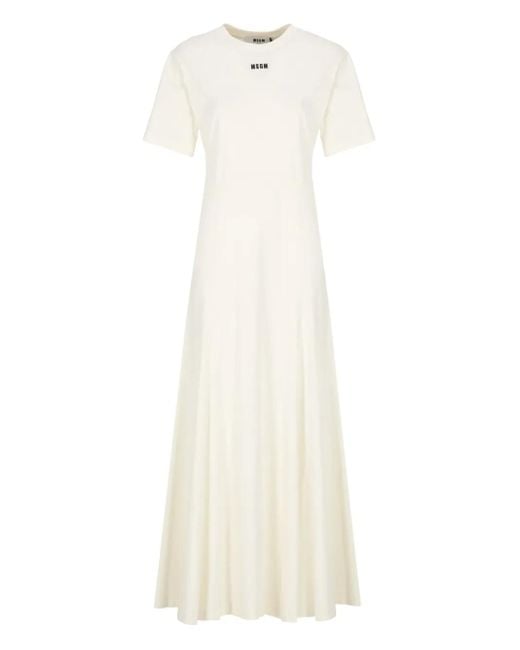 Robe Longue À Logo Brodé MSGM en coloris White