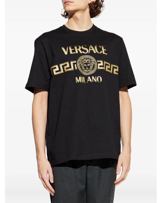 Versace Black T-Shirt En Coton À Imprimé Medusa for men