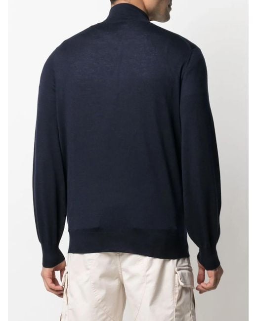 Brunello Cucinelli Blue Half-Zip Neck Jumper for men