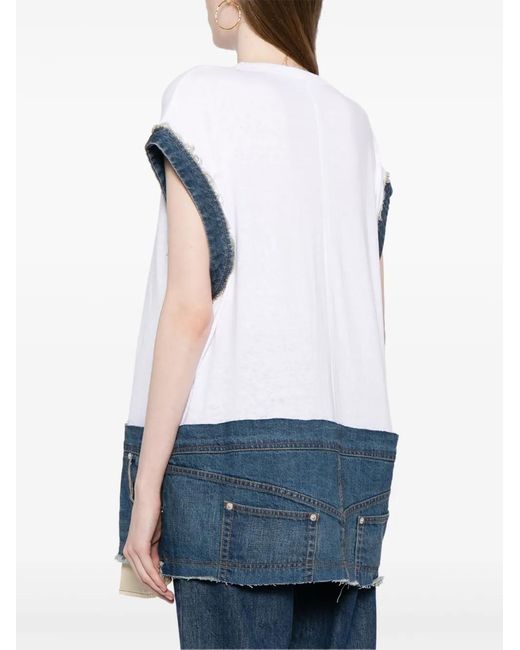 Undercover White Denim-Trim Cotton Top
