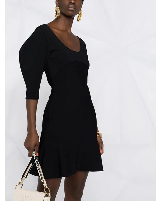 Stella McCartney Black Scoop-neck Puff-sleeve Knitted Dress