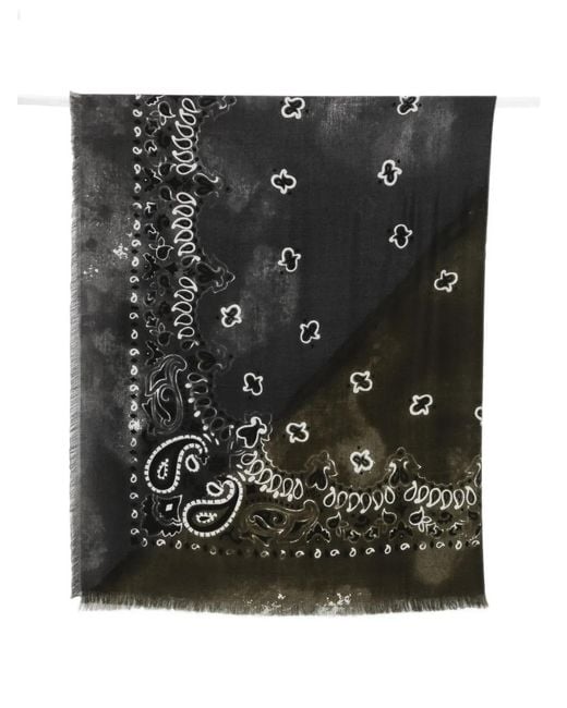 Destin Black Paisley-Print Frayed Scarf