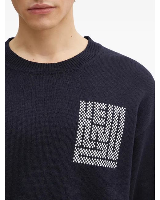 KENZO Blue Kamon Intarsia-Logo Sweater for men