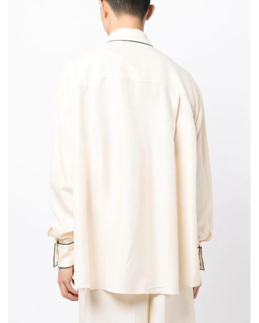 メンズ Bally コントラストパイピング シルクシャツ Natural