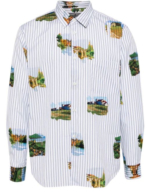Comme des Garçons Gray Landscape-print Striped Shirt for men